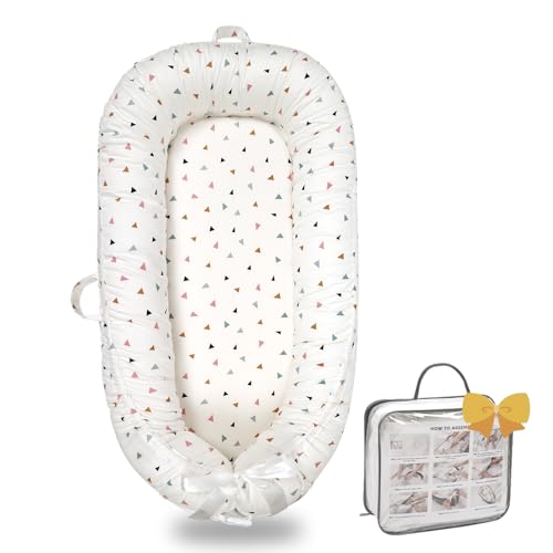 Bubbyhuts Baby Lounger-Breathable and Soft Organic 100% Cotton, Portable Infant Lounger with Removable Lounger Cover, Baby Lounger for Newborn - White Triangle