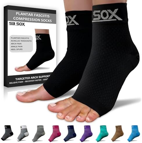 SB SOX Plantar Fasciitis Relief Socks – Ankle Brace Compression Sleeve – Arch Support for Foot Pain, Swelling, Heel Spurs – Foot Brace for Achilles Tendonitis Relief, Injury Recovery (Solid Black, X-Large)