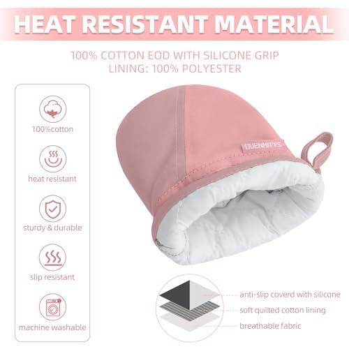 Mini Oven Mitts, Kitchen Oven Gloves Kitchen Mittens 500 Degrees Heat Resistant Baking Gloves, Non-Slip Silicone Surface with Hanging Loops Hot Gloves for Cooking, Baking, BBQ 1 Pair-Pink by HULOSAN - Used condition - Image 3
