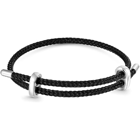 GNOCE Adjustable Basic Bracelet with 2 Pieces of Stoppers Bracelet for Women, Stainless Steel Bracelet For Her (Black 1) Cover