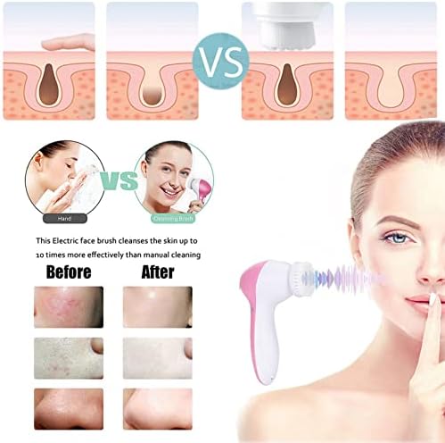 Facial Cleansing Brush with 5 Brush Heads Electric Rotating Facial Cleanser Facial Spin Brush Device for Exfoliator Exfoliating,Deep Scrubbing,Massaging Skincare Machine Set Teenage Girl Gift