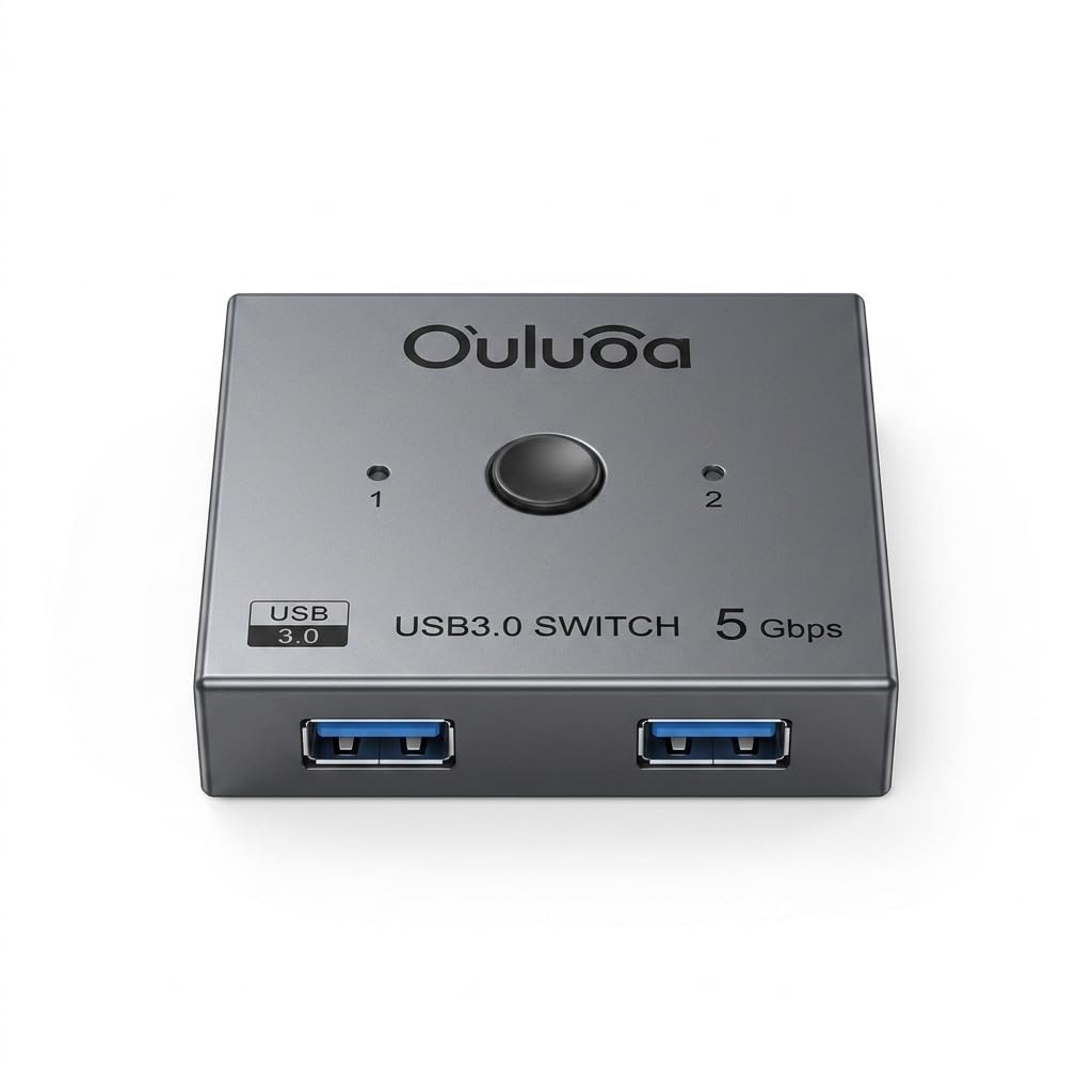 USB3.0 Bi-Directional Switch,1 in 2 Out/2 in 1 Out Sharing Switch,5Gbps Driver-Free Plug&Play for 2 PCs Share Keyboard,Mouse,Printer,Scanner,Includes 2PCS 3.9FT A to A Cables-image-22