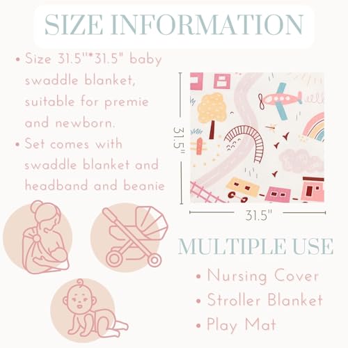 Image of Newborn Swaddle Sets with Headband Beanie and a Name Card Baby Snug Wrap Receiving Blanket for Baby Boys Girls (White)