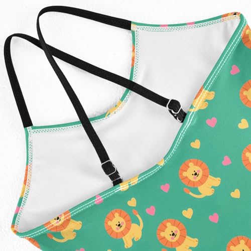 senya Girls Swimsuits One-Piece Swimwear Tie Bathing Suit Beach Summer Round Neck 9-10T Lion Green Background Pattern4