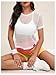 SweatyRocks Women's Mesh Workout Tops Short Sleeve Round Neck Fishnet Cover Ups Tee Shirt White Large