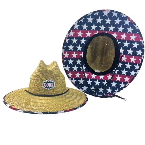 Image of COR Surf Straw Hats for Men and Women Classic Lifeguard Sun Hat with UPF 50+ Cloth Printed Under The Beach Hat