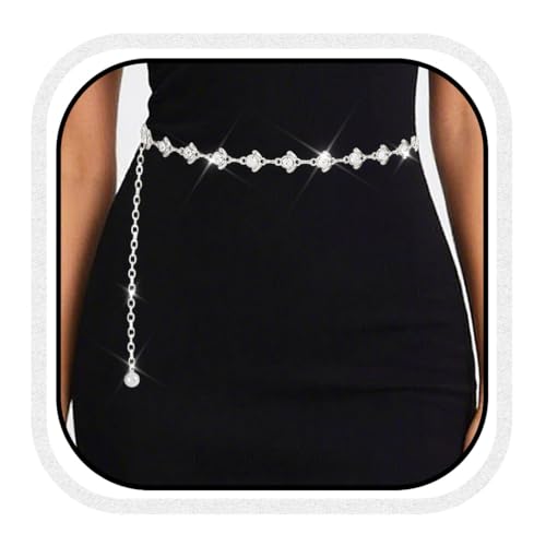 COSYDAYS Silver Rhinestone Belt Sparkly Waist Chain Fashion Bling Dress Belts for Women