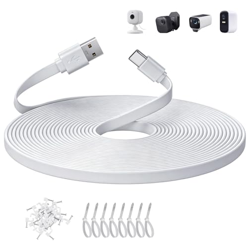 Cable USB C plano de 9 m blanco y flexible para cámaras de vigilancia de exterior