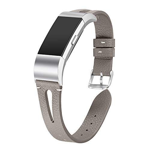 bayite Leather Bands Compatible Fitbit Charge 2, Replacement Genuine Wristband Straps Women Men