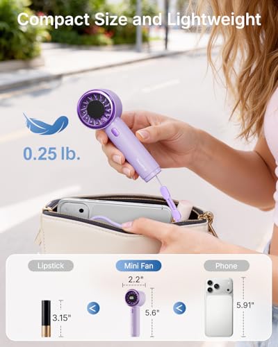 SWEETFULL Mini Fan Portable - Cute Handheld Turbo Fan with Rechargeable Battery, 5 Speeds, Small Hand Personal Travel Essentials for Women, Girls, Kids, Lash, Makeup - Purple - view 3