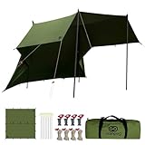 GOGlamping HENGEN+スクエアタープTC 正方形タープ ポリコットン 焚き火可 【19箇所ループ・特殊防水テープ付き】500mm耐水圧 撥水加工 遮光/遮熱/難燃 ソロキャンプ 軽量 コンパクト キャンプ アウトドア (アーミーグリーン（3.5m))