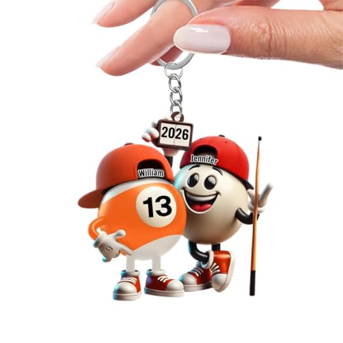 Custom Name Billiard Couple Keychain, Billiard Lover Gift Personalized Pool Player Key Ring 8 Ball Snooker Accessories Anniversary Present For Boyfriend Husband Team Matching Bag Charm Car Key Tag
