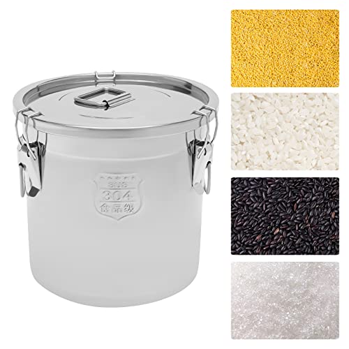 304 Stainless Steel Airtight Canister For Kitchen, Rice Cereal Grain Canisters Container, Metal Kitchen Rice Oil Storage Bucket For Household Kitchen Food W/Handles+Lid (Silver-21L) #TOP4