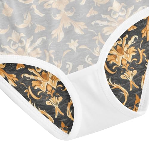 ZZKKO Vintage Gold Floral Girls Underwear Toddler Panties for Girls Comfort Brief Size 2T-8Y4