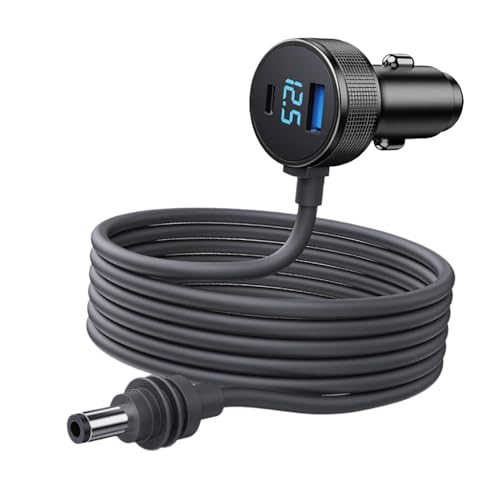 Jiawu 3 in 1 サテライトカーチャージャー、140W DC USB C PD ケーブル、トラックおよび自動車用 35W USB A ポート、リアルタイム電圧表示 (10フィート/3メートル)