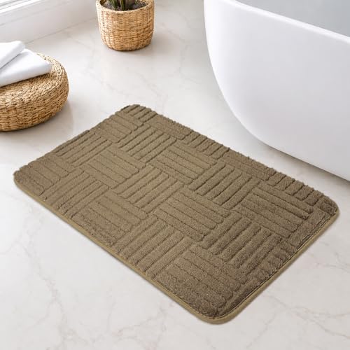 Image of LUXE HOME INTERNATIONAL Microfiber Bath Mat for Bathroom Anti Slip Water Soak Plush Soft Bahrain Maze Door Mat for Home Bedroom Washable Floor Rug (40x58cm Coffee) Pack of 1