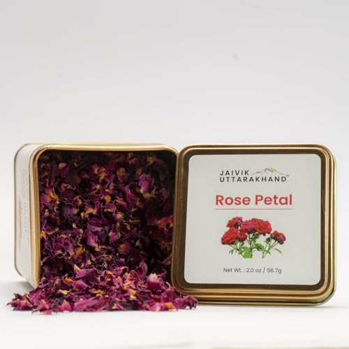 Image of Jaivik Uttarakhand Sun Dried Rose Tea (170.1 g), Glowing Skin, Best for Making Rose Water DIY, Floral Freshness, Pack of 3 Tin Box