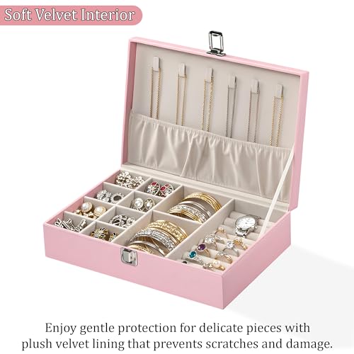 Image of Kuber Industries Leather Single Jewellery Box with Lockable for Women | Accessories Holder Case Ring Earring Organizer for Gift Friendly | Pink