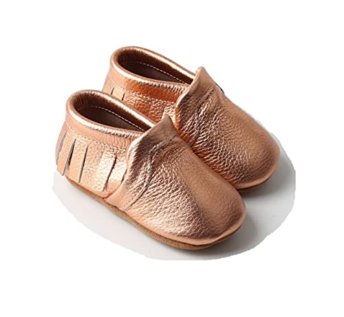 Starbie Baby Moccasins, 25+ Colors, Baby/Toddler Shoes Made with Genuine Leather & Anti-Slip Soles, Boys & Girls Baby Shoes (Rose Gold, Size 2)