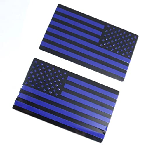 Image of Black Metal Flag Emblem for Cars Trucks 2pcs Forward and Reverse Set (5 inchx3 inch) (Black Blue)