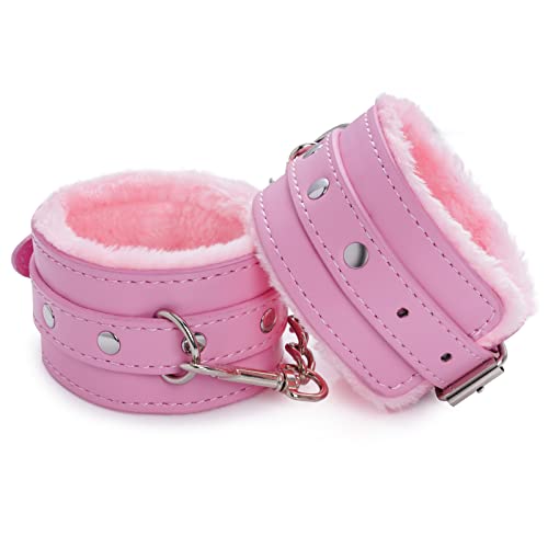 Rbenxia Adjustable Handcuffs Ankle Bracelets SM Adult Plush PU Leather Bondage Fetish Handcuffs Kit Cuff Restraint Set Sex Toy Handcuff Restraints Adult Sex Toys Pink