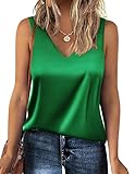 Zeagoo Women 2024 Silk Satin Tank Tops Dressy V Neck Camisole Blouse Casual Sleeveless Cami Summer Tanks Shirt Green