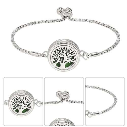 SUNNYCLUE 1 Box 2 Sets Essential Oil Diffuser Bracelets Essential Oil Bracelet Bangles with 10Pcs Refill Pad Tree of Life Stainless Steel Aromatherapy Locket Adjustable Jewelry for Women Gifts Travel
