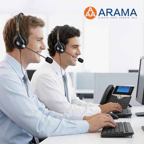 Image of Arama Phone Headset RJ9 with Microphone Noise Cancelling, Telephone Headset Compatible with Polycom Mitel Shoretel Plantronics Fanvil Alcatel-Lucent HUWEI NEC Siemens Aastra Landline Phones