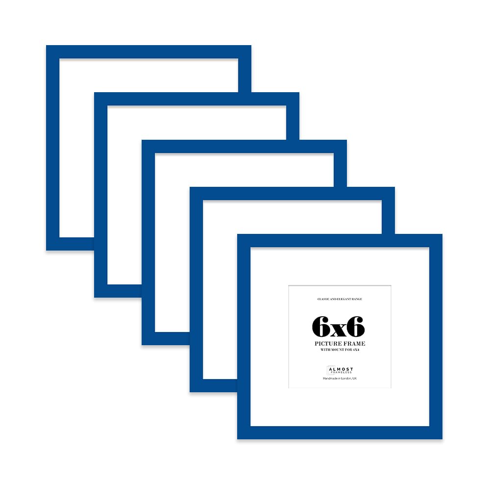 6x6 Blue Picture Frame with Mount for 4x4 Photos, Prints - Modern Square Wall Frame, Set of 5