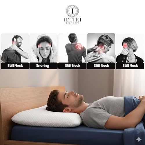 Image of Memory Foam Pillow Set of 2, Ultra Slim White Geometric Design for Spinal Health, Breathable Jacquard Bedding with Zipper, Orthopedic Support for Stomach,55 x 40 x 5 cm