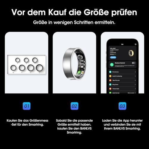 BANLVS Smart Watch Ring für Herren Damen, Fitness Ring mit 24/7 Herzfrequenz HRV, SpO2 Schlaf Temp, 176 Sportmodi… – Ansicht 2