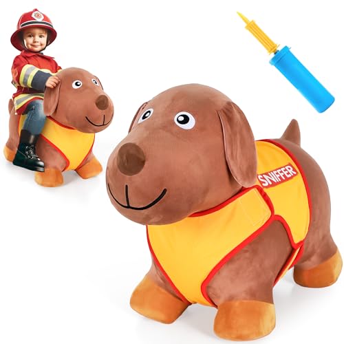 iPlay iLearn Bouncy Pals Dog Hopping Horse – Plush Inflatable Ride-On Toy