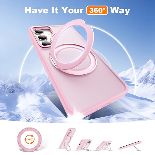 Image of for Samsung Galaxy S25 Plus Case with 360Rotatable Magnetic Ring Stand Compatible with Mag-Safe Military Protection Shockproof Matte Translucent Phone Cases for Galaxy S25+,Pink
