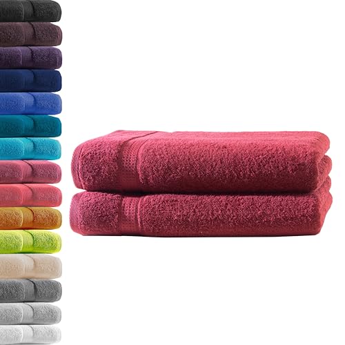 2X Duschtuch | Bordeaux | 100% Baumwolle Frottier | Oeko-TEX® Standard 100 | Premium Qualität 500 g/m²