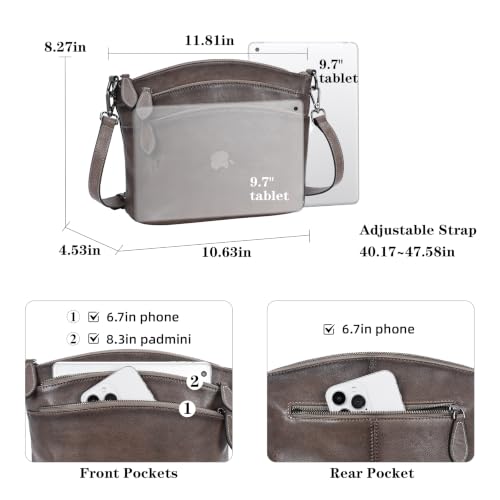 Image of HESHE Crossbody Bags for Women Genuine Leather Purses with Multi-Pockets Vintage Ladies Small Shoulder Satchel Bag