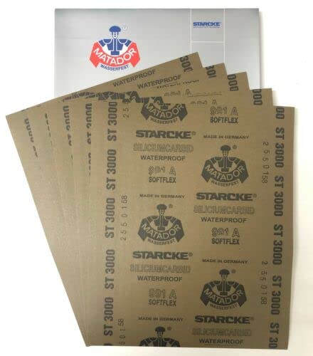 Matador Abrasive Wet or Dry Sandpaper 10 Sheets 3000 Grit 9" x 11" Silicon Carbide