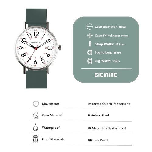 Image of cicininc Nurse Watch for Women,Analog Nursing Watches with 12 /24 Hour Military Time,Second Hand