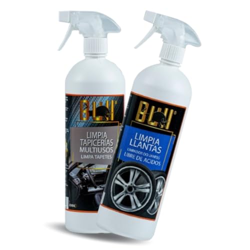 Pack Limpia Llantas y Limpia Tapicerias | Limpiador De Llantas | Limpia Llantas Coche Y Moto | Eliminador De Suciedad y Desinfectante en Interior de Coche | Multiusos de 1 Litro, Pack de 2 litros
