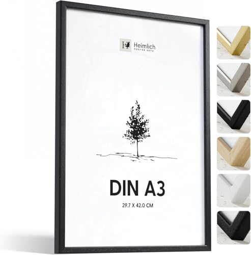Heimlich® - Bilderrahmen - A3 29,7x42 cm, Ayous-Holz, Schwarz - Kleiner Posterrahmen - Nur zur Wandmontage