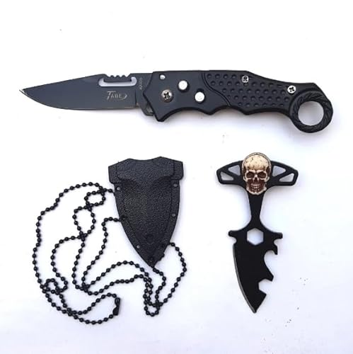 KIT Canivete Automático + Push Dagger Multifuncional com Bainha e Corrente (KIT 4)