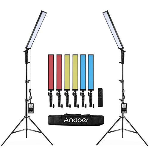 Andoer BH-20H 210 LED Light Studio LED Lighting Kit 2pcs Handheld Video Light Stick 5600K Adjustable Brightness with 2M Light Stand, 6 Color Filter for Video Portrait Wedding Advertisement Photography