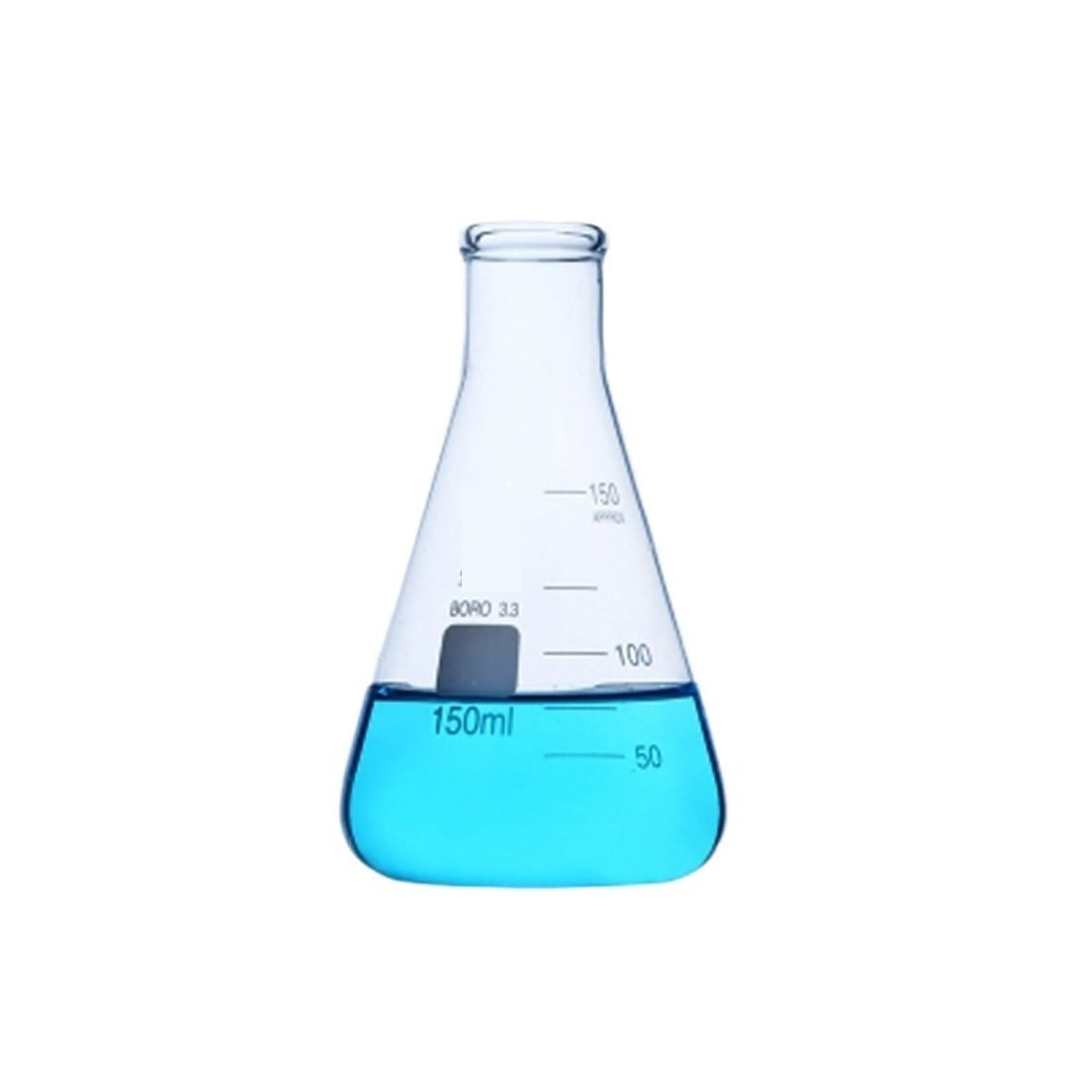 Matraz aforado de borosilicato, 1 Juego de matraz cónico de Vidrio, matraz Erlenmeyer de Vidrio Triangular, Botella medidora de Resistencia de Laboratorio
