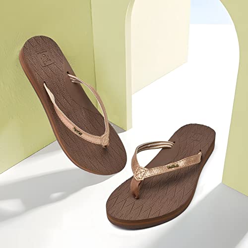 Kuailu Womens Fashion Flip Flops Ladies Lightweight Summer Beach Yoga Mat Thong Sandals With Comfortable Arch Support Brown Size 8 #TOP5
