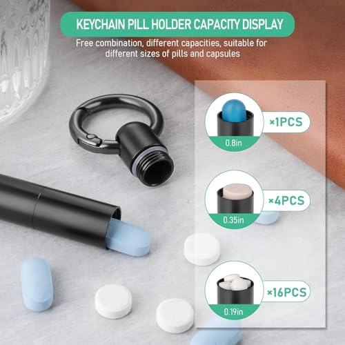 Image of TISUR Small Titanium Keychain Pill Holder, Pocket Pill Case for Travel | Waterproof Pill Fob,Portable Pill Box Container,Purse Pill Organizer Tube