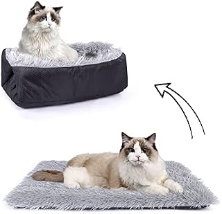 Cat Beds, 2 in 1 Kitten and Puppy Sleeping Cushion, Warm & Furry Puppy Bed for Indoor Cats Dogs (Black)