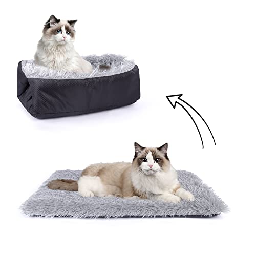 NiCoLa Cat Beds, 2 in 1 Kitten and Puppy Sleeping Cushion, Warm & Furry Puppy Bed for Indoor Cats Dogs (Black)