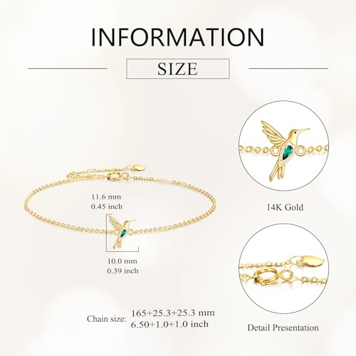 Image of DOVRAN 9K /10K /14K Gold Butterfly /Dragonfly /Hummingbird Bracelet for Women Real Yellow Gold Animal Bracelet Jewelry Birthday Gifts for Mom Wife