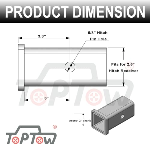Image of TOPTOW 64028HP Trailer Hitch Adapter 2-1 /2 inch to 2 inch Hitch Reducer Sleeve Carbon Steel, 5 /8 inch Pin & Clip Included (Pack of 2)