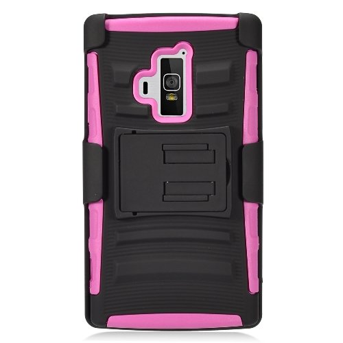 Coolpad Rogue Case, Customerfirst - Heavy Duty Hybrid Armor Dual Layer Kickstand Belt Clip Holster Combo Defender Rugged Case for Coolpad Rogue With Key Chain (H Pink)