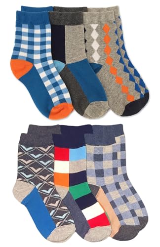 Jefferies Socks Boys Pattern Colorful Diamond Checkered School Crew Socks 6 Pair Pack